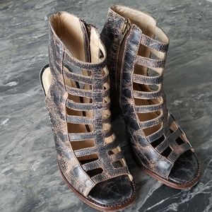 Bed Stu zip up open heels.